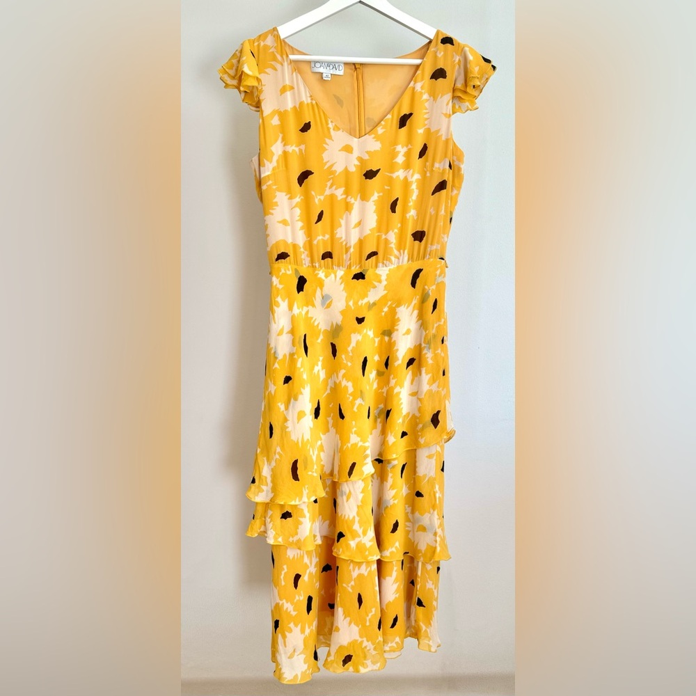 Joan& David Yellow Silk Midi Layered Party Dress, Size S/4